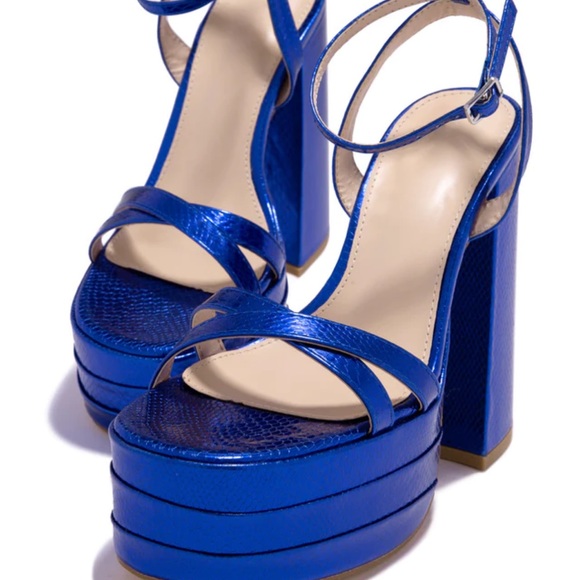 Miss Lola Kali Blue Platform Block Heel - Picture 1 of 2